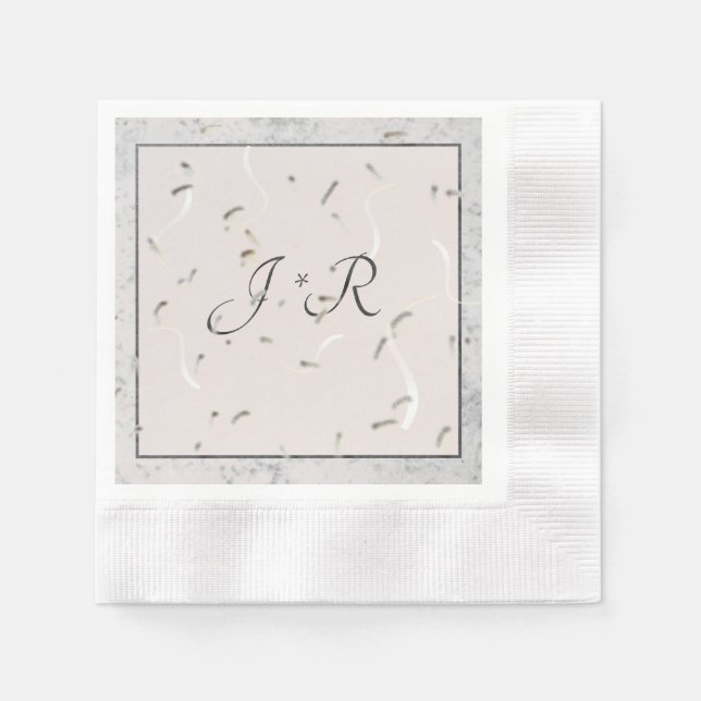 Guardanapo De Papel Peach & Cinza Marble Monogramas Napkins (Frente)