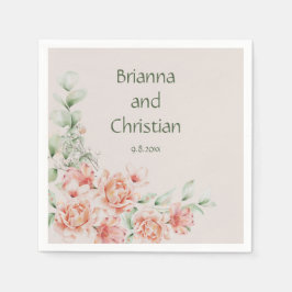 Guardanapo De Papel Peach Cream e Sage Green Floral Garden