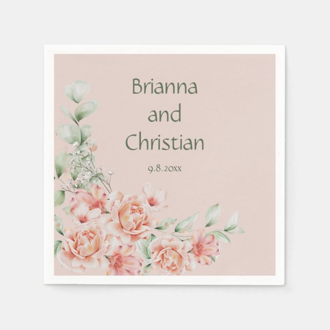 Guardanapo De Papel Peach Cream e Sage Green Floral Garden (Frente)