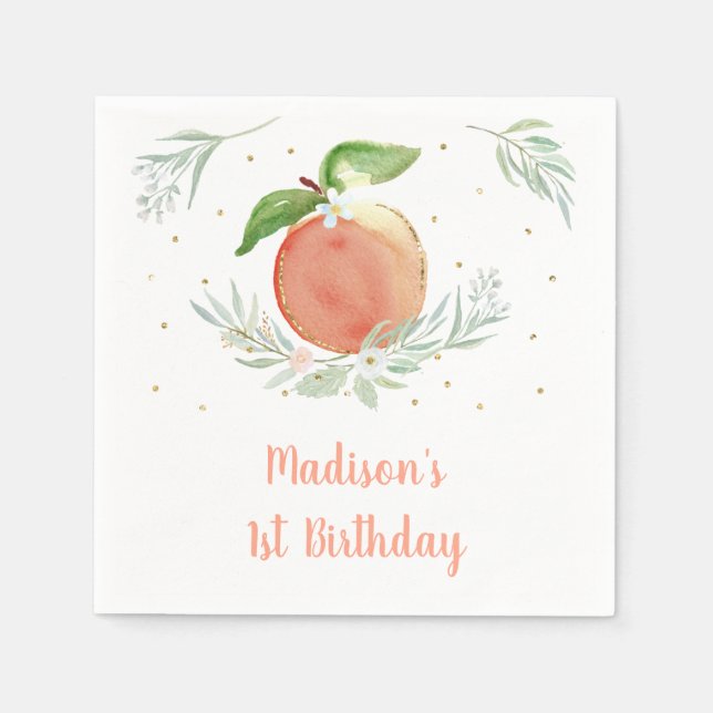 Guardanapo De Papel Peach Dourado Floral Birthday (Frente)