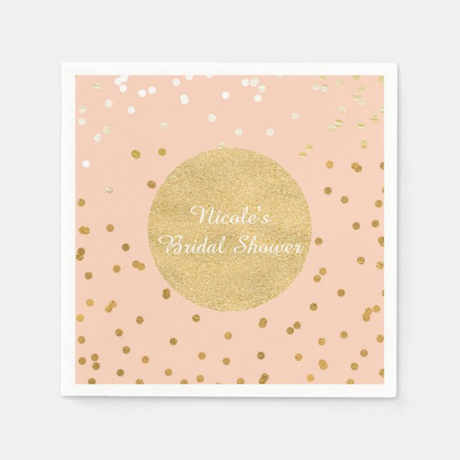 Guardanapo De Papel Peach & Dourado Shinti Confetti Dots Chic Modern (Frente)