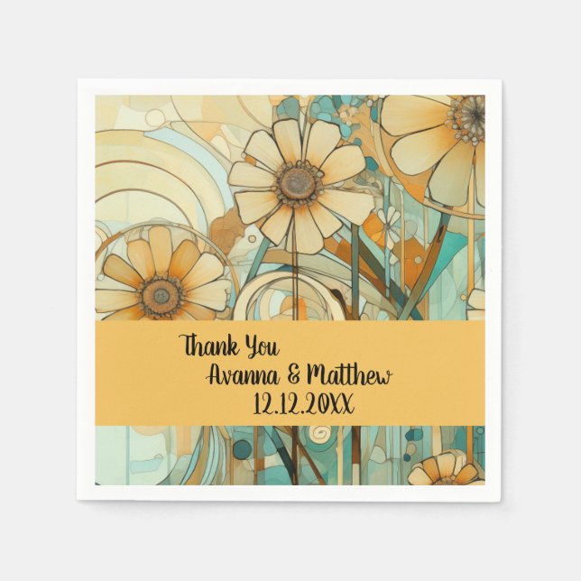 Guardanapo De Papel Peach e Beige Floral Abstrato (Frente)