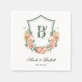 Guardanapo De Papel Peach Floral Crest Wedding