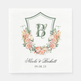 Guardanapo De Papel Peach Floral Crest Wedding