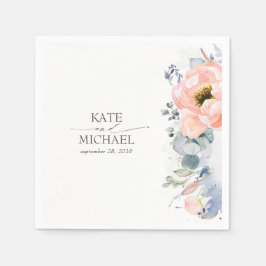 Guardanapo De Papel Peach Floral Dusty Blue Weding