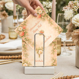 Guardanapo De Papel Peach Floral Garden First Birthday 1st Birthday