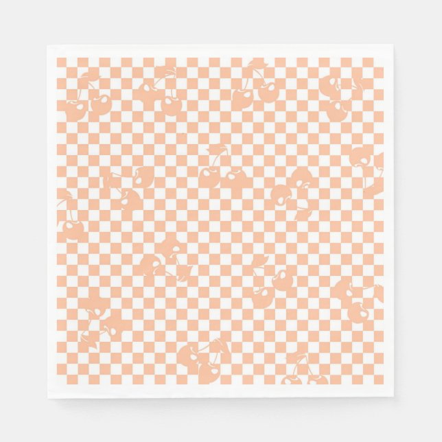 Guardanapo De Papel Peach Fuzz Cherry Gingham Patterno (Frente)
