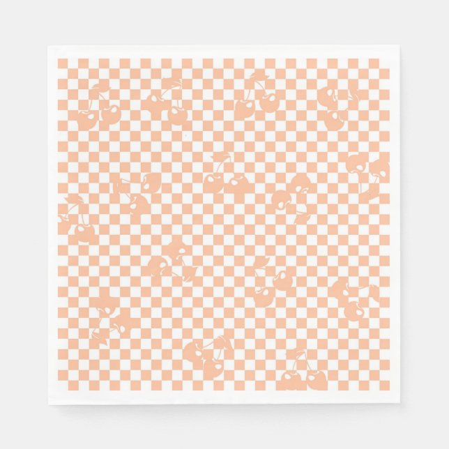 Guardanapo De Papel Peach Fuzz Cherry Gingham Patterno (Frente)