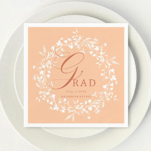 Guardanapo De Papel Peach Fuzz White Wildflower Wreath Graduação