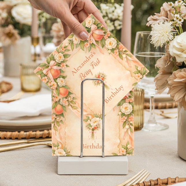 Guardanapo De Papel Peach Garden Floral First Birthday 1st Birthday (Criador carregado)