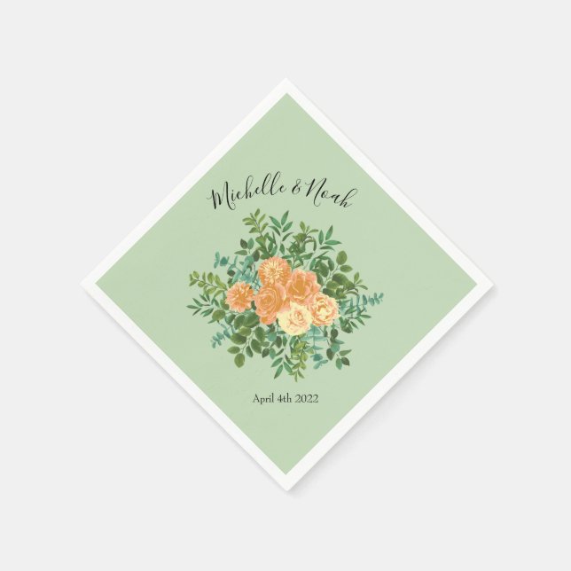 Guardanapo De Papel Peach Green Wedding Primavera Pastel Floral (Canto)