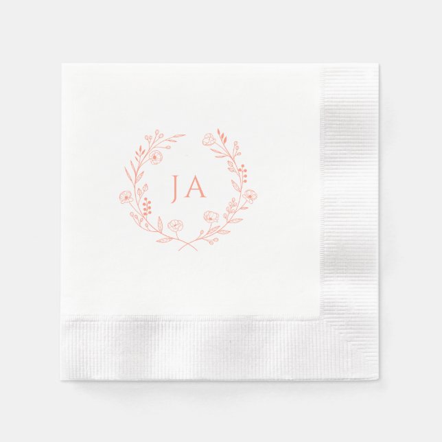 Guardanapo De Papel Peach Monograma Wedding (Frente)