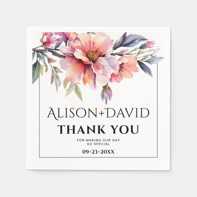 Guardanapo De Papel Peach-pink rhododendron flowers typography wedding (Frente)