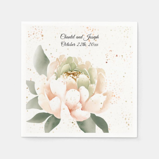 Guardanapo De Papel Peach Watercolor Peony Wedkins Napkins (Frente)