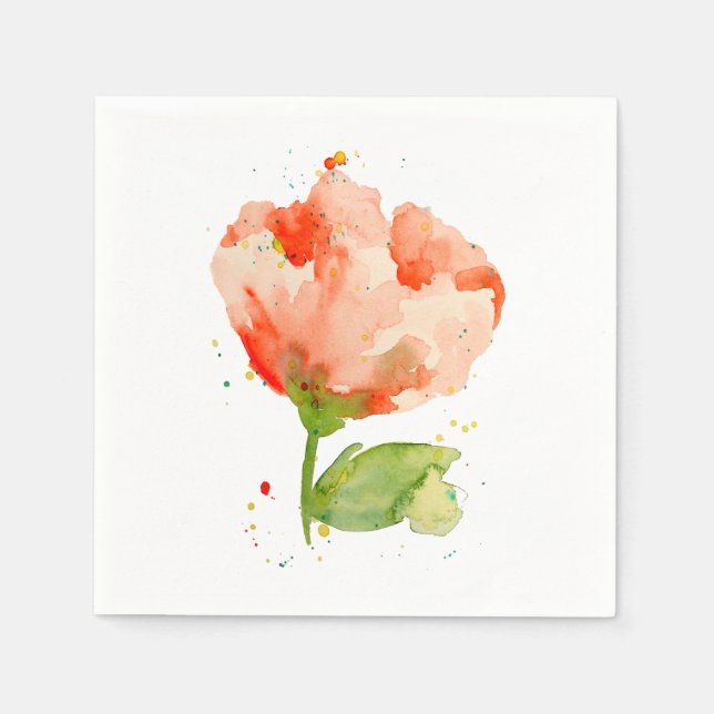 Guardanapo De Papel Peach Watercolor Poppy (Frente)