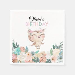 Guardanapo De Papel Peachy Owl Birthday Napkins
