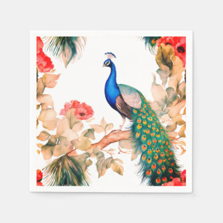 Guardanapo De Papel Peacock and Flowers Paper Party Napkins