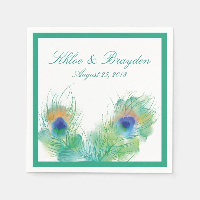 Guardanapo De Papel Peacock de Aquarela | Casamento (Frente)