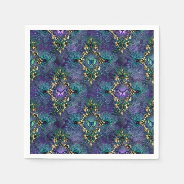 Guardanapo De Papel Peacock e Borboletas Material de Casamento Napkins (Frente)