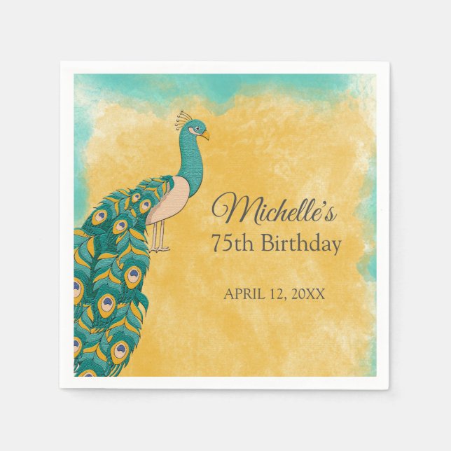 Guardanapo De Papel Peacock Teal Yellow 75. º aniversário (Frente)