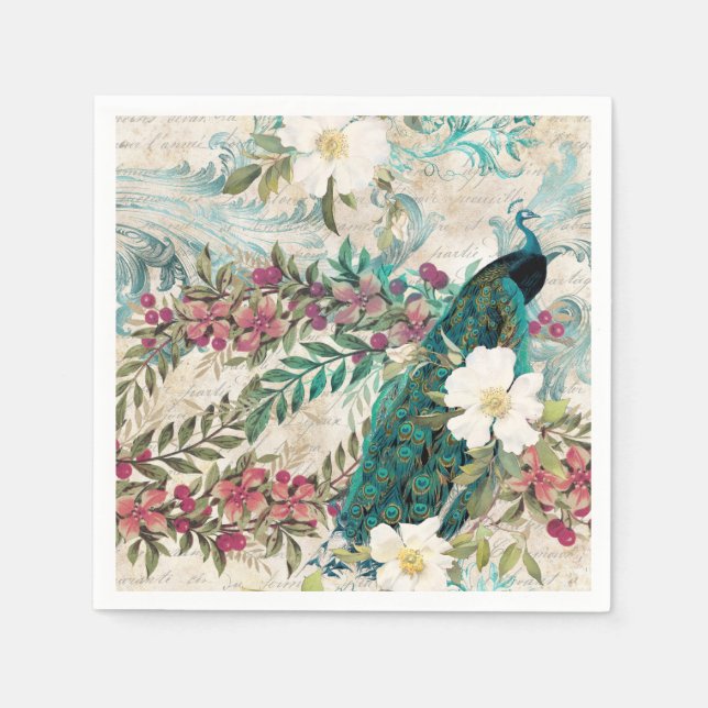 Guardanapo De Papel Peacock Wedding Supply Paper Napkins (Frente)