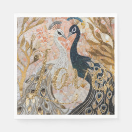 Guardanapo De Papel Peacocks Dourado Glitter Love Blush Rosa