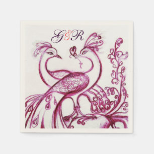 Guardanapo De Papel PEACOCKS NO AMOR Monograma de Casamento Branco Rox