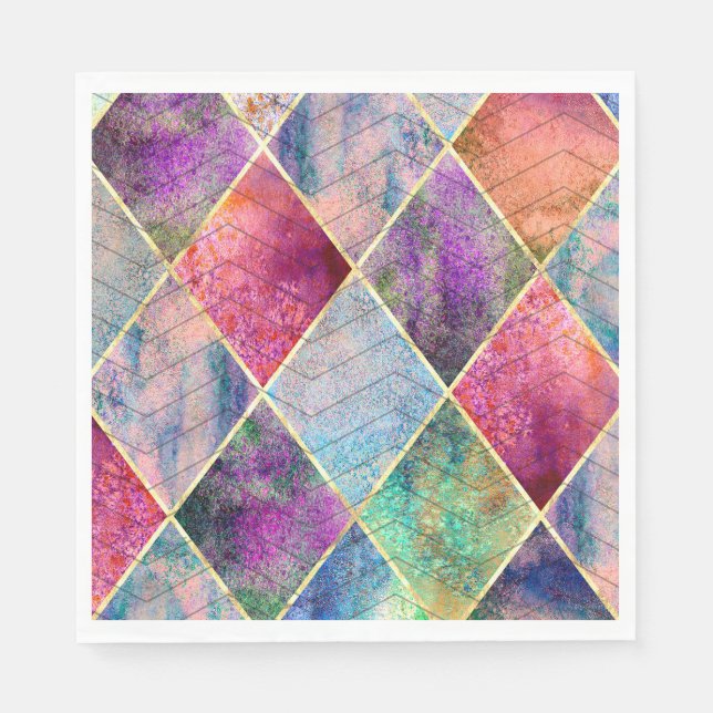 Guardanapo De Papel Pearl Harlequin Herringbone Trippy Hippie Rainbow (Frente)