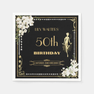 Guardanapo De Papel Pearls White Floral Art Deco Gatsby 20s Aniversári