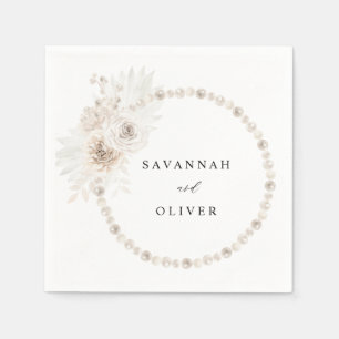 Guardanapo De Papel Pearls & White Floral Name Napkins 2