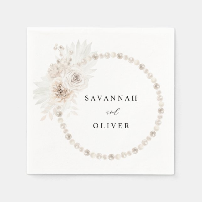 Guardanapo De Papel Pearls & White Floral Name Napkins 2 (Frente)