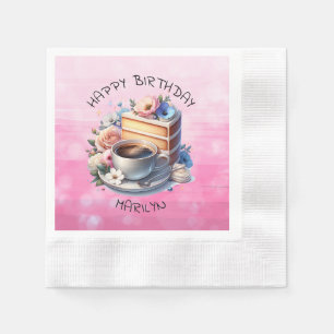 Guardanapo De Papel Peça de Bolo de Aniversário, Xícara de Café e Flor