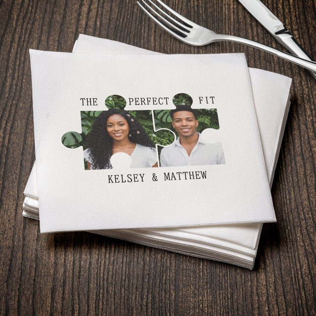 Guardanapo De Papel Peça de Puzzle Foto Casamento Ajuste Perfeito (Puzzle Piece Photo Perfect Fit Wedding Napkins
)