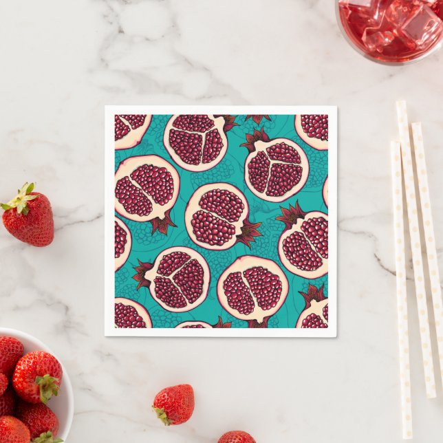 Guardanapo De Papel Pedaços de romã em turquesa (Insitu)