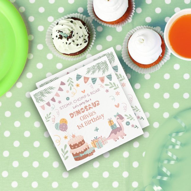 Guardanapo De Papel Pegada de Pastel Dino Aniversário Napkins (Criador carregado)