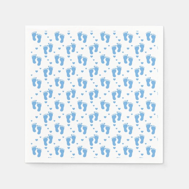 Guardanapo De Papel Pegadas Azuis de Bebê em Branco (Frente)