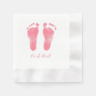 Guardanapo De Papel Pegadas de Bebê Rosa e Branco