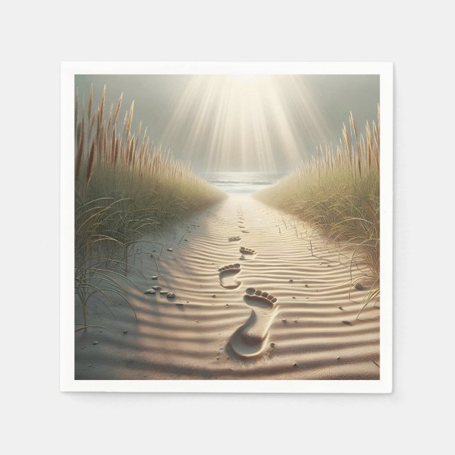 Guardanapo De Papel Pegadas De Praia Em Areia (Frente)