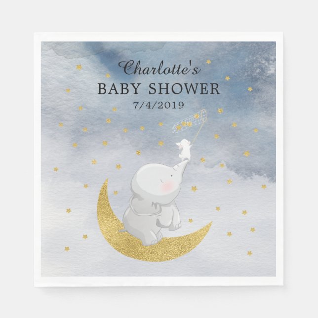 Guardanapo De Papel Pegue Um Chá de fraldas Elefante Coelho Estrela (Frente)