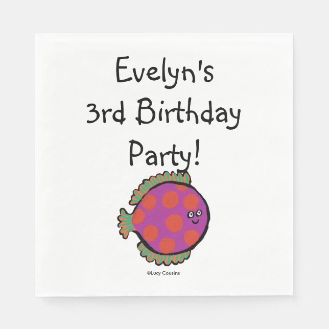 Guardanapo De Papel Peixe-Ponto-Rosa e Polka Laranja (Frente)