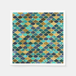Guardanapo De Papel Peixes De Pele Sereia Escalam Turquesa Dourada Do 