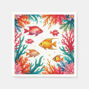 Guardanapo De Papel Peixes Tropicais Vibrantes Coral Oceano Oceano C