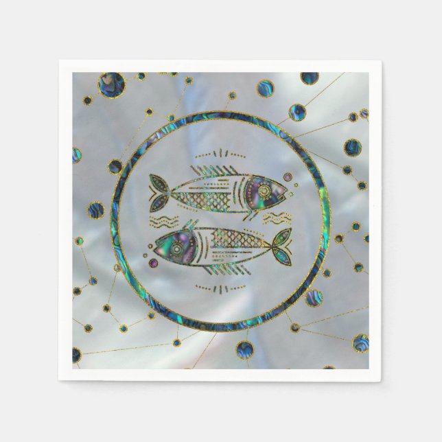 Guardanapo De Papel Peixes Zodiac Dourado Abalone na constelação (Frente)