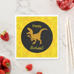 Guardanapo De Papel Pele de Dinossauro Dourado Feliz Aniversário!