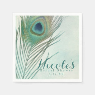 Guardanapo De Papel Pena de Pavão Boho Chic Aquarela Festa Personaliza