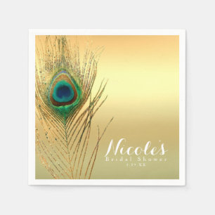 Guardanapo De Papel Pena de Pavão Dourado Exótico Boho Chic Elegante