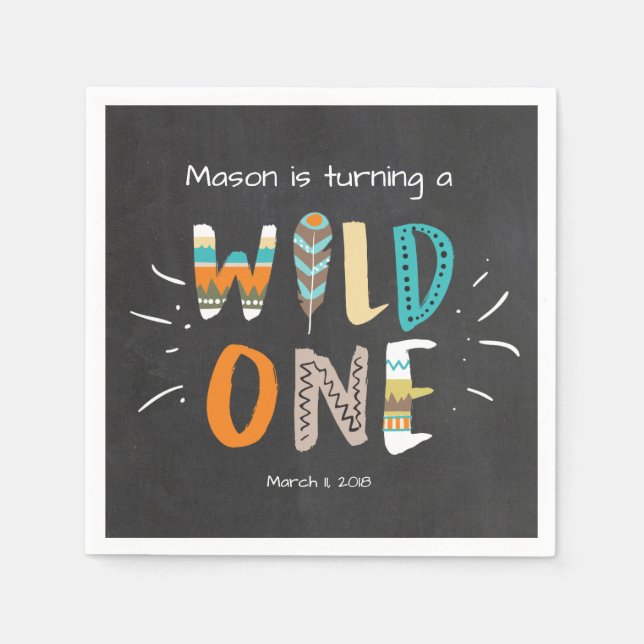 Guardanapo De Papel Penas de Aniversário do Garoto Tribal Napkin (Frente)