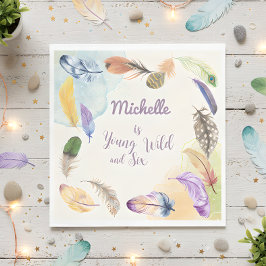 Guardanapo De Papel Penas de Boho Jovem Selvagem e Aquarela