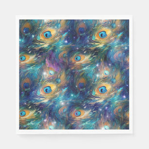 Guardanapo De Papel Penas de Pavão Pintadas Azul Aqua