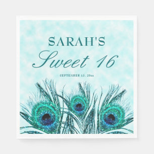Guardanapo De Papel Penas de Pavão Sweet 16 Penas Brilhantes